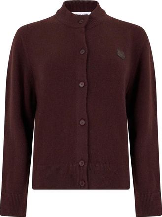 Maison Kitsun&eacute; Wool Cardigan with Logo - Dames - Vesten - Bruin - M - Wol - Truien & Vesten