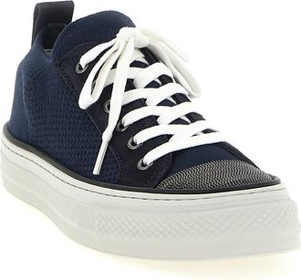 Brunello Cucinelli Womens Blue Cotton Low Top Sneakers