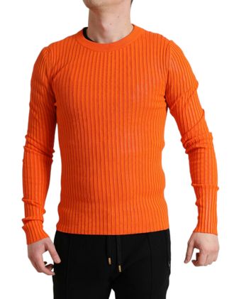 Dolce & Gabbana Orange Knitted Crewneck Men Pullover Mens Sweater