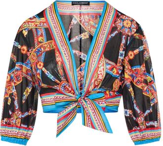 Dolce & Gabbana Black Printed V Neck Top