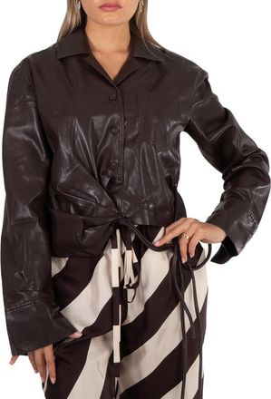 Nanushka Coffee Ground Merano Wrap Long Sleeves Top, Size Small