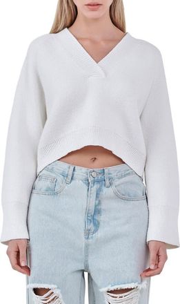 Grey Lab V-Neck Crop Sweater in Cream at Nordstrom, Size X-Small