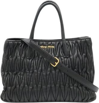 Miu Miu Pre-owned Matelasse Leather 2way Bag - Dames - Vintage Shopper - Zwart - ONE Size - Leer - Vintage