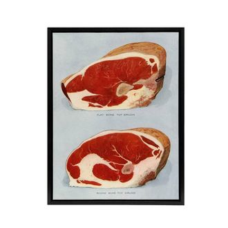 Artery8 Beef Sirloins Illustration Vintage Black Framed Canvas Wall Art in Blue | Size: W24 x H32
