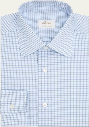 Brioni Mens Ventiquattro Cotton Grid Check Dress Shirt