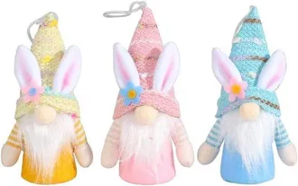 OEM Adorno De Cordero Gnomo De Pascua - Azul + Amarillo + Rosa, De Peluche, Iluminado