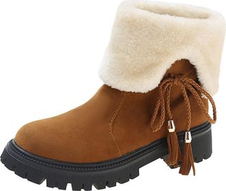 Generic Winter Mid Calf Boots for Women Thick Insulated Plush Slip on Ankle Boots Ladies Warm Comfortable Short Booties Outdoor Thick Sole Waterproof Non-Slip