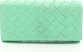 Bottega Veneta Green Leather Long Wallet (Bi-Fold) (Pre-Owned)