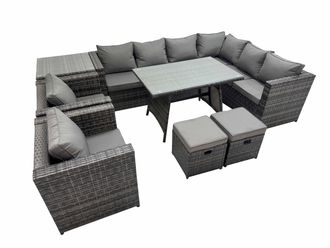Fimous Patio Furniture Sets with Dining Table 2 Small Stools Chair Side Table in Dark Grey