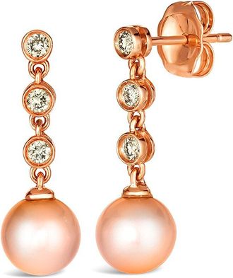 Le Vian Strawberry Pearls 14K Rose Gold 0.15 ct. tw. Diamond & 6-7mm Pearl Dangle Earrings