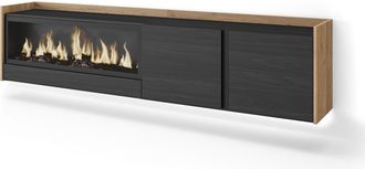 Skraut Home Skraut Home - Mueble Tv, Televisi&oacute;n, Muebles De Sal&oacute;n, Almacenaje, 212x35x50cm, Para Tv Hasta 80, Chimenea El&eacute;ctrica Xxl, Colgado, Suspendido, Led, Es