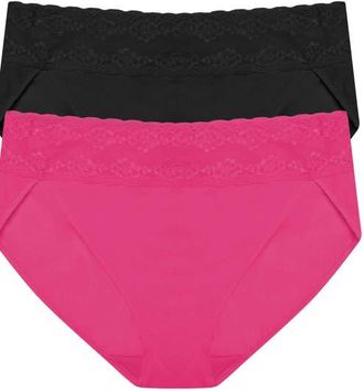 Natori Bliss Perfection One Size French Cut Brief 2-Pack in Black/radiant Rose at Nordstrom