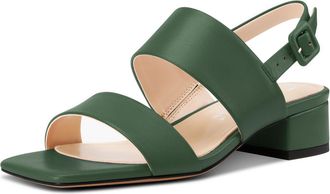 Castamere Womens Chunky Block Low Heel Peep Open Square Toe Buckle Sandals Dress Casual Party Shoes 3.5 CM Heels Deep Green 3.5 UK