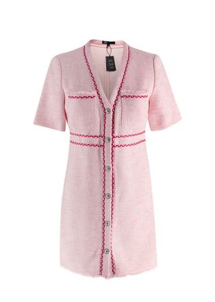 Maje Pink Rirose Tweed Mini Dress Size XS