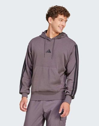 adidas Essentials - Felpa con cappuccio in French Terry grigio strata e nero con 3 strisce