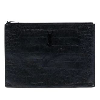 Saint Laurent Pre-owned Clutches, female, Black, Size: ONE SIZE Pre-owned Croc Embossed Clutch
