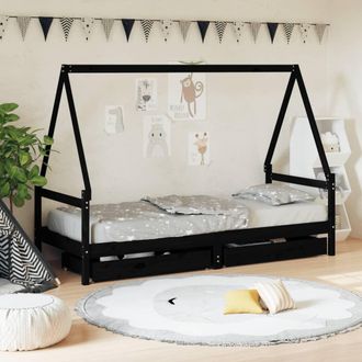 vidaXL Estructura De Cama Ni&ntilde;os Con Cajones Madera Pino Negro 80x200cm Vidaxl