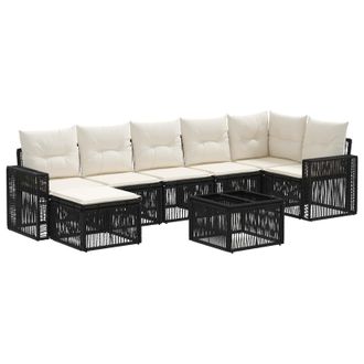 vidaXL Conjunto De Sof&aacute;s De Jard&iacute;n 8 Pcs Negro Y Blanco Crema Vidaxl