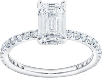 LuvMyJewelry Diadem 14K White Gold Emerald Cut Lab Grown Diamond Hidden Halo Engagement Ring - 2 ctw at Nordstrom, Size 6.5