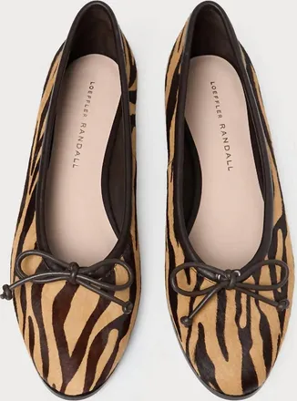 Loeffler Randall Womens Noelle Zebra Ballet Flat Shoes In Beige
