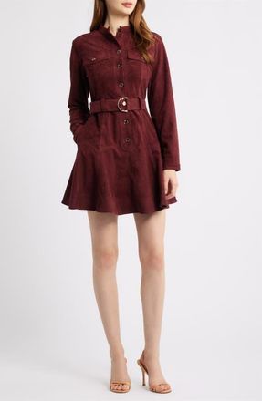 Ciebon Laurie Long Sleeve Belted Faux Suede Shirtdress in Brown Wine at Nordstrom, Size X-Small