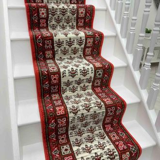 Runrug Stair Runner Carpet for Staircases - Soft & Comfy, 9mm - Mayan in Red | Size: 60 cm x 690 cm