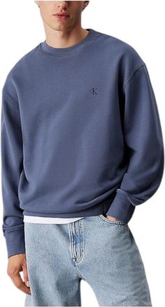 Calvin Klein Blauwe French Terry Sweatshirt - Heren - Sweatshirts - Blauw - 2XL - Katoen - Hoodies & sweatvesten
