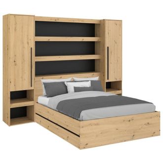 Vente-Unique Letto con contenitore e ponte 140 x 190 cm Naturale e Nero - LUDARO