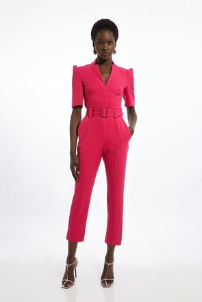 Karen Millen Petite Forever Belted Notch Neck Tailored Jumpsuit