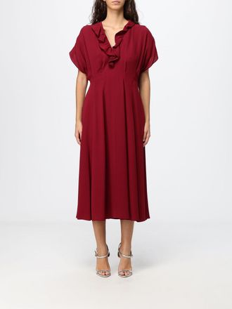 Alberta Ferretti V-Neck Viscose Midi Tunic with Ruffles and Embroidery