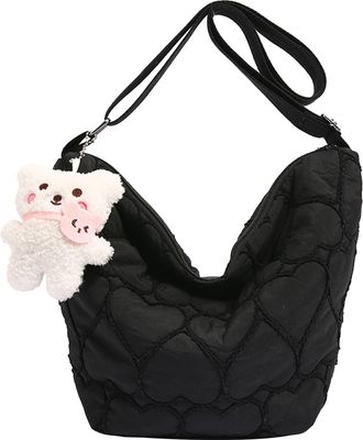 Generic Women Puffer Bag Casual Handbag Purse Solid Color for Work Travel (Pink)