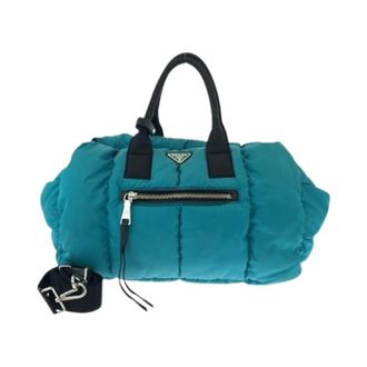 Prada Pre-owned Handbags, female, Blue, Size: ONE SIZE Pre-owned Tessuto Bomber Nylon 2way Bag