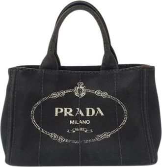 Prada Pre-owned Tote Bags, female, Black, Size: ONE SIZE Pre-owned Canapa 1Bg439 Tote Bag