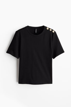 H&M T-Shirt mit Zierkn&ouml;pfen - Schwarz
