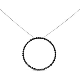 House of Brilliance Silver 4.0 Cttw Black Diamond Open Hoop Circle Pendant Necklace in White at Nordstrom