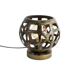 QAZQA Qazqa Industrial L&aacute;mpara De Mesa Industrial Oro Antiguo - Bobby Aluminio Redonda Adecuado Para Led Max. 1 X 25 Watt