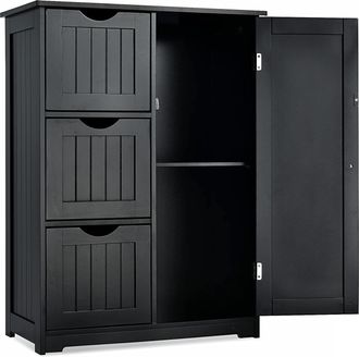 Costway Mueble Ba&ntilde;o, Armario De Suelo Para El Ba&ntilde;o, 3 Cajones Y 1 Armario, Estante Ajustable Para Sal&oacute;n, Ba&ntilde;o, Dormitorio, Oficina, Armario De Almacenaje, 60x