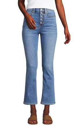 Lands End High Rise Denim Button Front Kick Flare Crop Jeans in Beau Blue at Nordstrom, Size 16W