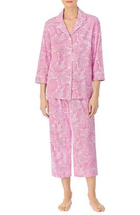 Lauren Ralph Lauren Knit Crop Cotton Pajamas in Pink Paisley at Nordstrom, Size X-Large