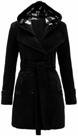 Generic Ladies Belted Long Coat Womens Double-breasted Winter Hooded Warm Jacket UK