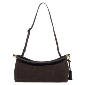 Estro & Luminara Shoulder Bags, female, Brown, Size: ONE SIZE Velour Shoulder Bag with Gold Hardware
