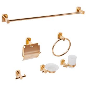 Beliani Beliani - Conjunto De 6 Accesorios De Ba&ntilde;o Estilo Elegante De Aluminio Brillante Con Vaso Y Jabonera Dorado Pocone