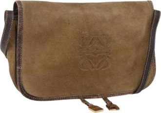 Loewe Pre-owned Cross Body Bags, female, Brown, Size: ONE SIZE Pre-owned Suede Crossbody Bag
