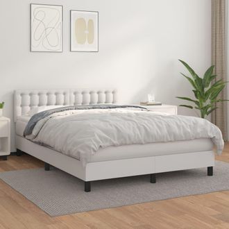 vidaXL Vidaxl - Cama Box Spring Con Colch&oacute;n Cuero Sint&eacute;tico Blanco 140x190 Cm