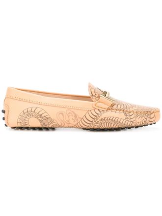Tod's tattoo dragon loafers - women - Leather/Leather/Calf Leather/Rubber - 39 - Neutrals