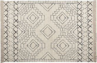 Beliani Alfombra De Algod&oacute;n Beige Negro 140 X 200 Cm Patr&oacute;n Azteca Moderno Vintage Zeyne