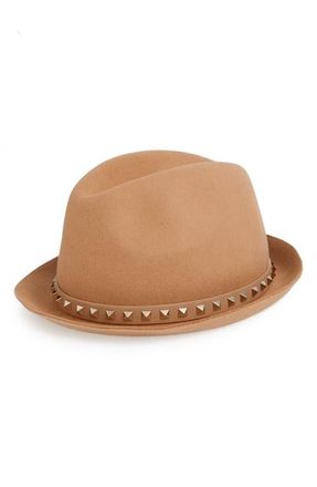 Valentino Garavani Rockstud Felt Trilby in Camel at Nordstrom, Size Medium