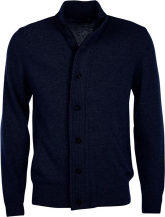 Barbour Blauwe Sweater met Alcantara Patch Details - Heren - Vesten - Blauw - XL - Wol - Truien & Vesten