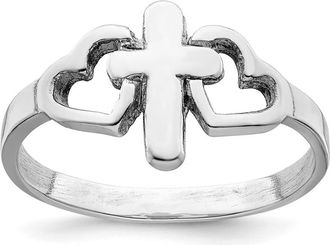 Diamond2Deal Sterling Silver Rhodium plated Hearts & Cross Ring