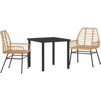 vidaXL Conjunto De Comedor De Jard&iacute;n 3 Pcs Marr&oacute;n Rat&aacute;n Sint&eacute;tico Vidaxl